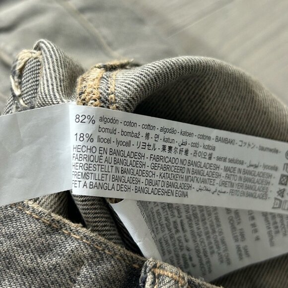 Zara Mid Rise Gray Cargo Jeans Pants with Pockets - Picture 11 of 14